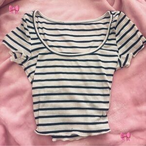 Kawaii Black and White Striped Crop Top
